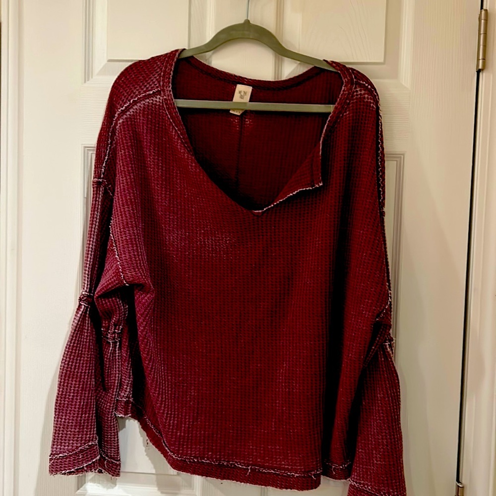 Free People Top ,Bell Sleeves,distressed waffle look